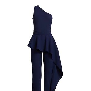 Chiara Boni Navy One-Shoulder Pantsuit